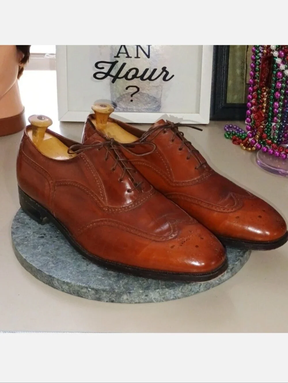 Florsheim Brown Leather Men's Wingtip Oxfords 10.5 D Cognac